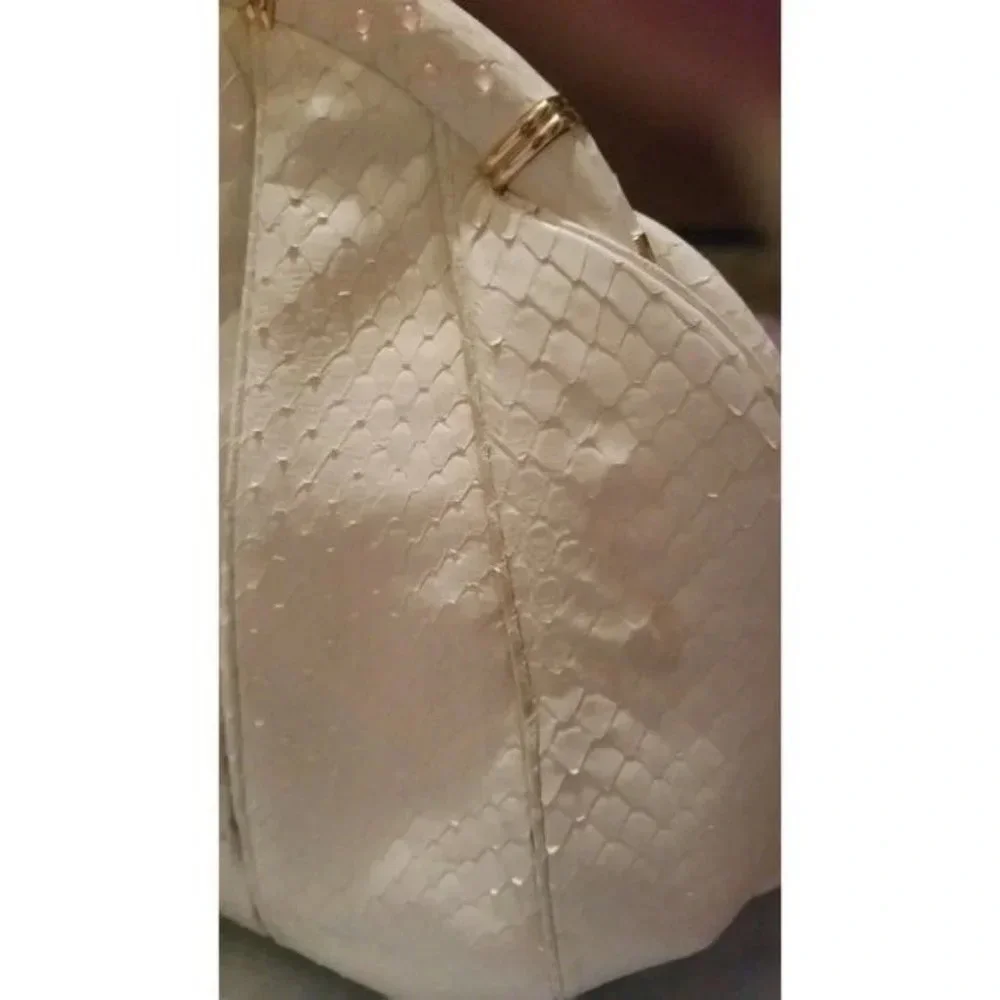 VTG Judith Leiber Snakeskin White Handbag with Pink Agate Grannycore Orig Box
